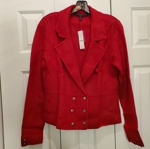 White House Black Market Women's Red Knit Blazer Nautical Jacket Size Large NWT